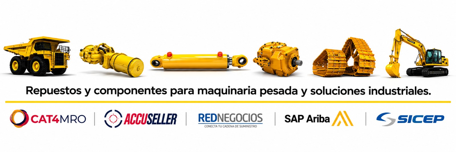 Presentación gráfica de SYC: repuestos y componentes para maquinaria pesada y soluciones industriales